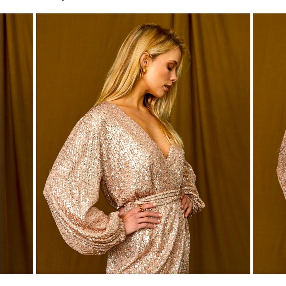 Now or Never GOLD Sequin Wrap Dress - 12th Tribe - Medium